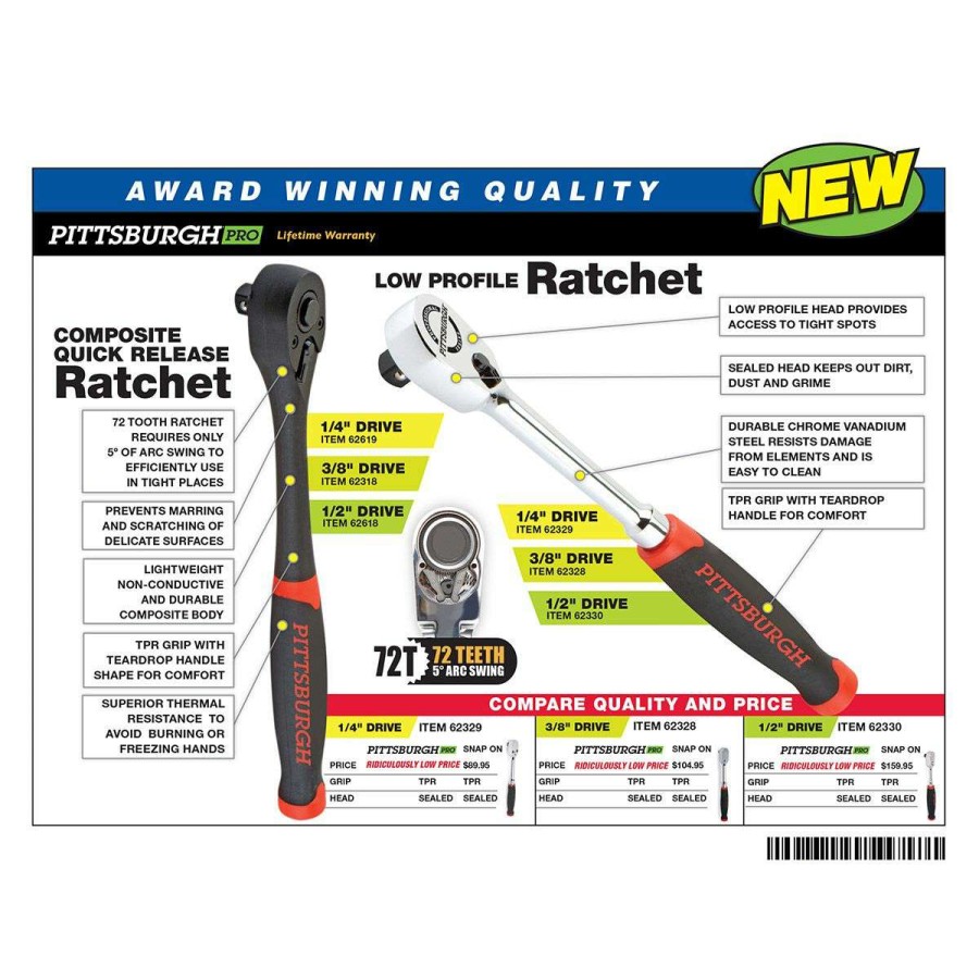 Hand Tool * | 3/8 In. Drive Teardrop Composite Ratchet Pittsburgh Pro Promotions