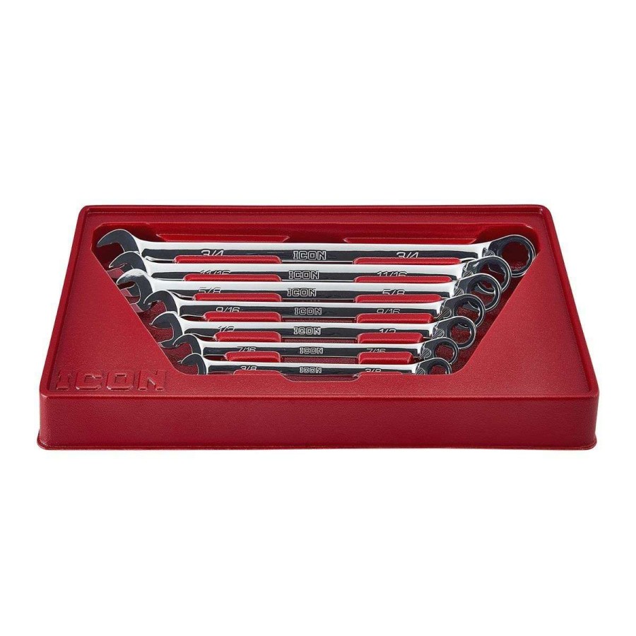 Hand Tool * | Sae Professional Ratcheting Combination Wrench Set With Anti-Slip Grip, 7 Piece Icon Free Delivery