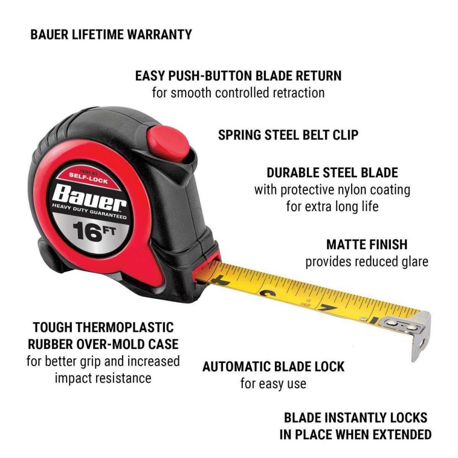 Hand Tool * | 16 Ft. X 3/4 In. Self-Locking Tape Measure Bauer Sale