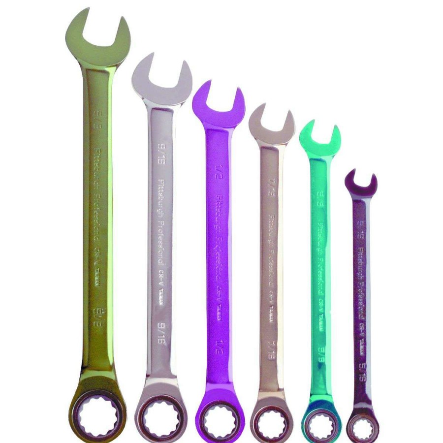 Hand Tool * | Sae Color Combination Ratcheting Wrench Set, 6 Piece Pittsburgh Hot Sale