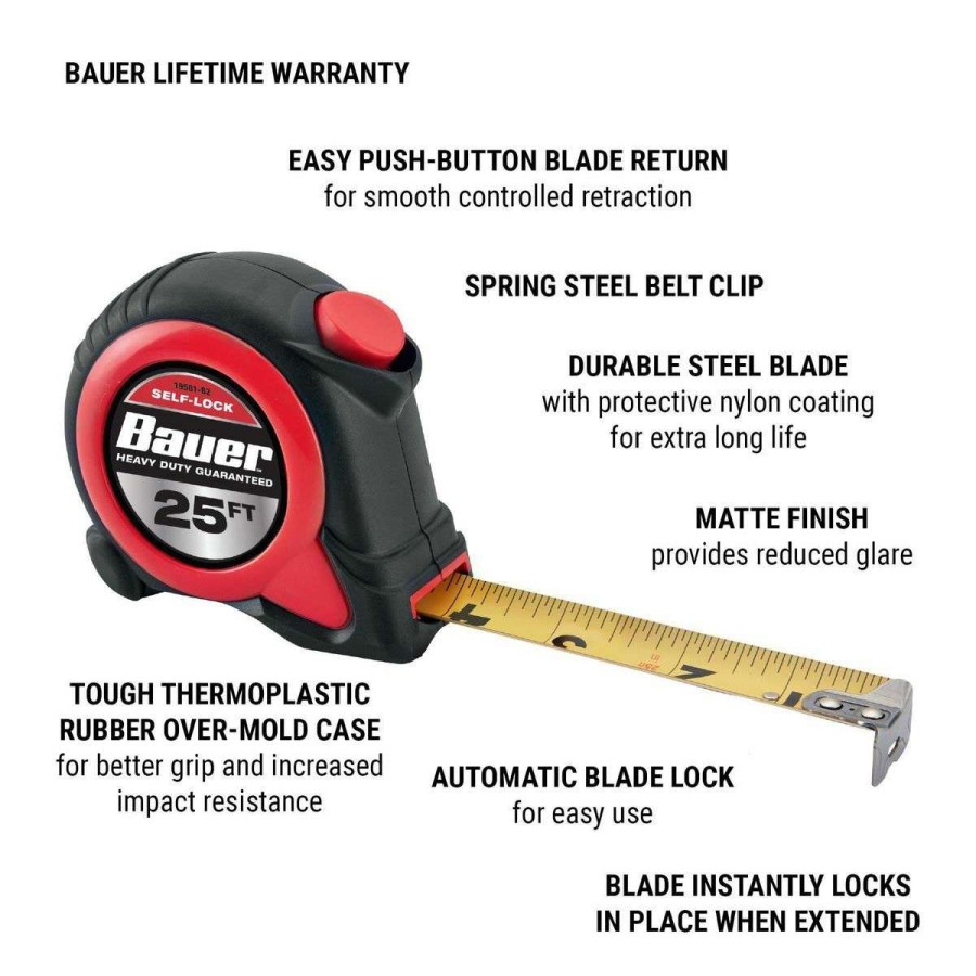 Hand Tool * | 25 Ft. X 1 In. Self-Locking Tape Measure Bauer Online