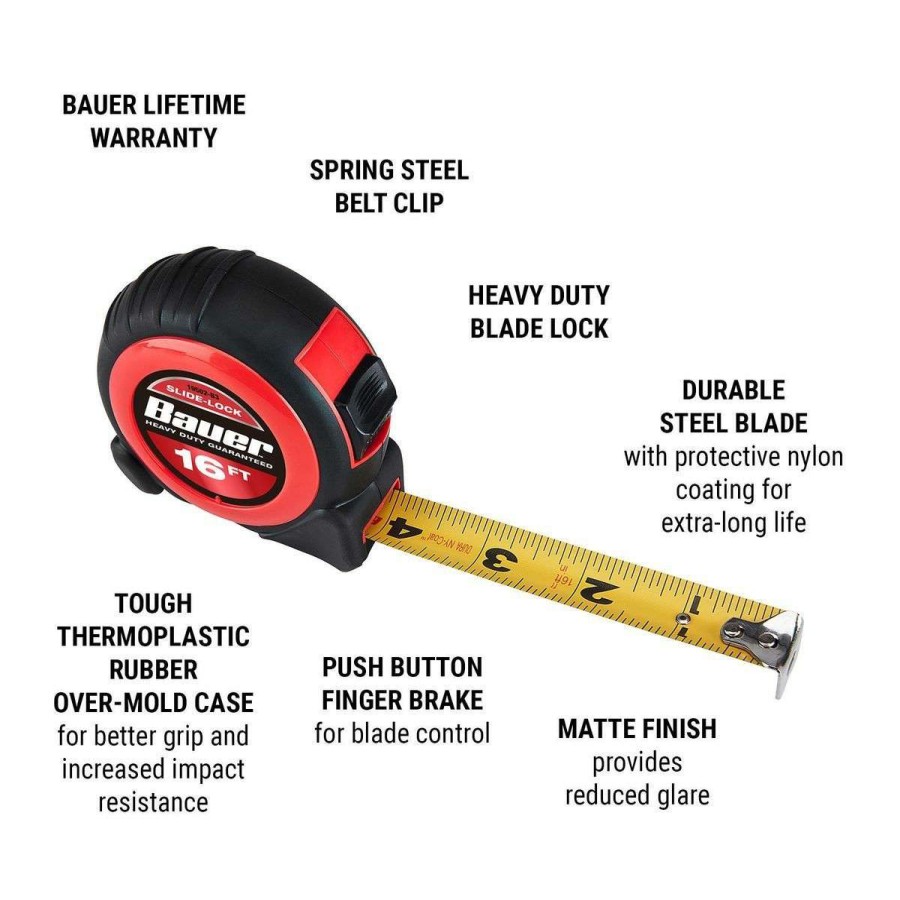 Hand Tool * | 16 Ft. X 3/4 In. Slide-Lock Tape Measure Bauer Sale