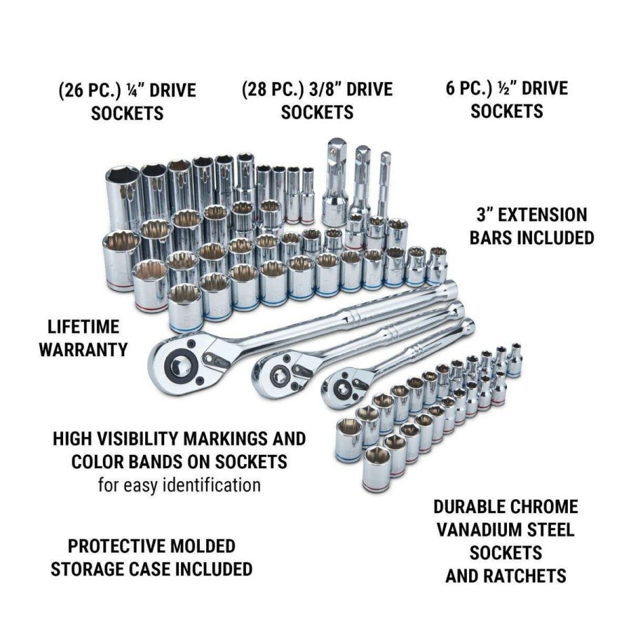 Tools * | 1/4 In., 3/8 In., 1/2 In. Drive Sae & Metric Hi-Vis Socket Set, 66 Piece Quinn Hot Sale